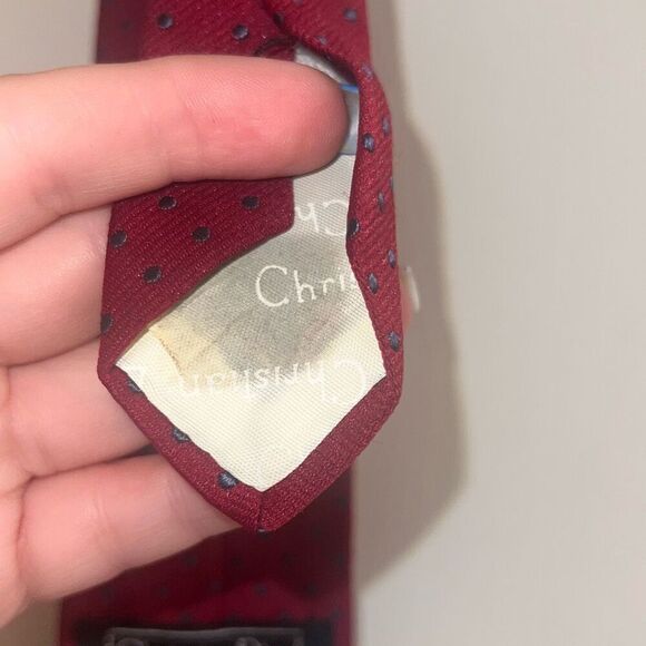 ✨Christian Dior Red w/ Blue Polka Dot Silk Tie✨ - Picture 11 of 11